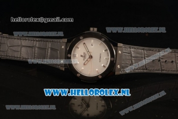 Hublot Classic Fusion 9015 Auto PVD Case with White Dial and Black Leather Strap