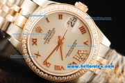 Rolex Datejust Automatic Movement White Dial with Diamond Bezel and Two Tone Strap-ETA Coating Case