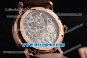 Cartier Ronde De MoonPhase Swiss Tourbillon Manual Winding Rose Gold Case with Skeleton Dial and Brown Leather Strap