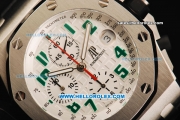 Audemars Piguet Royal Oak Offshore Swiss Valjoux 7750 Automatic Movement White Dial Green Arabic Nunmerals with Black Leather Strap - Run 12@Sec