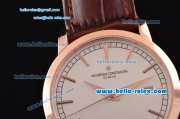 Vacheron Constantin Patrimony Swiss ETA 2836 Automatic Rose Gold Case with Stick Markers White Dial and Brown Leather Strap