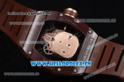 Richard Mille RM052 Miyota 9015 Automatic PVD/Rose Gold Case with Skull Dial and Dot Markers Brown Rubber Strap