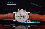 Patek Philippe Grand Complications Chronograph Swiss Valjoux 7750 Manual Winding Movement Steel Case with Black Markers and Leather Strap