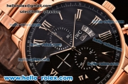 IWC Portuguese Chrono Japanese Miyota OS10 Quartz Rose Gold Case with Roman Markers Black Dial and Rose Gold Strap