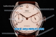 IWC Portuguese Power Reserve Clone IWC 52010 Automatic Steel Case with White Dial Arabic Number Markers and Brown Leather Strap - 1:1 Original (ZF)