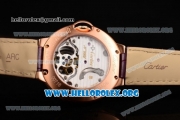 Cartier Ballon Bleu De Tourbillon Swiss Tourbillon Manual Winding Rose Gold Case with Pink Dial Purple Leather Strap and Roman Numeral Markers