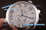 Cartier Ballon Bleu Chrono Miyota Quartz Steel Case with Silver Dial and Black Leather Strap