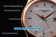 Patek Philippe Calatrava Miyota Quartz Rose Gold Case with White Dial and Brown Leather Strap Diamonds Markers