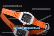 Richard Mille RM 055 Miyota 9015 Automatic Steel Case with Skeleton Dial Dot Markers White Ceramic Bezel and Orange Rubber Strap