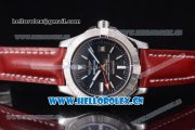 Breitling Avenger II GMT Swiss ETA 2824 Automatic Steel Case with Black Dial Stick Markers and Red Leather Strap