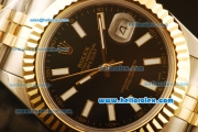 Rolex Datejust II Swiss ETA 2836 Automatic Full Steel with Yellow Gold Bezel and Black Dial-Stick Markers