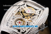 Franck Muller Cintree Curvex Skeleton Asia 2813 Automatic Steel Case with Skeleton Dial Brown Leather Strap and Diamonds Bezel