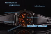 Bell&Ross BR03-94 Swiss Quartz PVD Case with Black Leather Strap and Orange Markers
