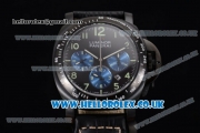 Panerai Luminor Chrono PAM 162 Swiss Valjoux 7750 Automatic PVD Case with Black Dial Blue Subdial and Black Leather Strap