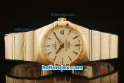Omega Constellation Co-Axial Swiss ETA 2824 Automatic Steel Case with Yellow Gold Bezel and White Dial-Two Tone Bracelet