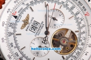 Breitling Navitimer Tourbillon Automatic Movement Silver Case with White Dial and Brown Leather Strap-Stick Markers
