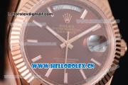 Rolex Day Date II Swiss ETA 2836 Automatic Rose Gold Case/Bracelet with Brown Dial and Stick Markers (BP)