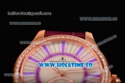 Jaeger-LeCoultre Lady Miyota Quartz Rose Gold Case with White MOP Dial Purple Stick Markers and Purple Leather Strap - Diamonds Bezel