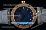 Hublot Classic Fusion Miyota 9015 Automatic Rose Gold Case with Navy Blue Dial Stick Markers Rose Gold Bezel and Genuine Leather Strap