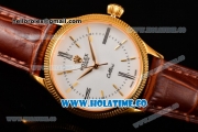 Rolex Cellini Time Asia 2813 Automatic Yellow Gold Case White Dial Brown Leather Strap and Stick/Roman Numeral Markers