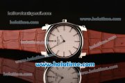 Patek Philippe Gondolo Japanese Miyota Quartz Steel Case with Brown Leather Bracelet Stick Markers and White Dial