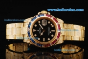 Rolex GMT-Master II Swiss ETA 2836 Automatic Movement Diamond Case and Strap with Black Dial and Diamond Bezel