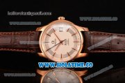 Omega De Ville Hour Vision Clone Omega 8500 Automatic Rose Gold Case with White Dial Brown Leather Strap and Rose Gold Stick Markers (KW)