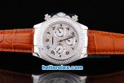 Rolex Daytona Oyster Perpetual Chronometer Automatic with Diamond Bezel,Full Diamond Dail and Black Number Marking-Leather Strap