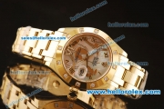 Rolex Datejust Asia 2813 Automatic Full Yellow Gold with Diamond Bezel and White MOP Dial