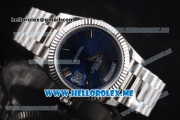 Rolex Day-Date Clone Rolex 3255 Automatic Stainless Steel Case/Bracelet with Dark Blue Dial and Roman Numeral Markers