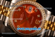 Rolex Datejust Asia Automatic Yellow Gold/Steel Case with Diamonds Bezel Red Dial and Diamonds Markers (BP)