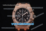 Audemars Piguet Royal Oak Offshore Seiko VK67 Quartz Rose Gold/Diamonds Case with Black Dial and Black Rubber Strap