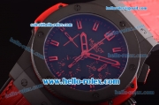 Hublot Big Bang Red Magic Swiss Valjoux 7750 Automatic Movement PVD Case with Black Dial and Red Leather Strap