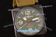 Bell & Ross BR03-92 Military Type Asia 2813 Automatic PVD Case with Black Dial and Green Nylon Strap - ETA Coating