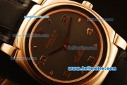 Rolex Cellini Swiss Quartz Rose Gold Case with Grey Dial and Black Leather Strap-Numeral Markers