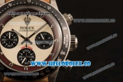 Rolex Daytona Vintage Edition Chrono Miyota OS20 Quartz Steel Case with White Dial and Brown Leather Strap