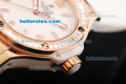 Hublot Big Bang Swiss Quartz Movement Rose Gold Case with White Dial and Diamond Bezel -Lady Model