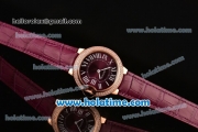 Cartier Ballon Bleu Swiss Quartz Rose Gold Case with Burgundy Leather Strap Diamond Bezel and Burgundy Dial