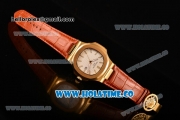 Patek Philippe Nautilus Asia Automatic Yellow Gold Case with White Dial Brown Leather Strap and Stick Markers