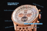 Breitling Navitime Tourbillon Automatic Movement Rose Gold Case with Rose Gold Stick Markers-White Dial and Rose Gold Strap