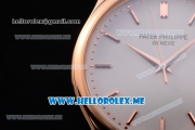 Patek Philippe Calatrava Miyota Quartz Rose Gold Case with White Dial and Brown Leather Strap Stick Markers