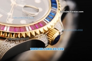 Rolex GMT Master II Swiss ETA 2836 Automatic Movement Black Dial with Colorful Diamond Bezel and Two Tone Strap