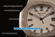 Patek Philippe Nautilus Miyota 9015 Automatic Diamonds/Steel Case with White Dial Diamonds Bezel and White Dial (AAAF)