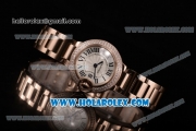 Cartier Ballon Bleu De Small Swiss Quartz Rose Gold Case/Bracelet with Silver Dial and Black Roman Numeral Markers - Diamonds Bezel