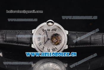 Cartier Ballon Bleu Tourbillon Swiss Tourbillon Manual Winding Steel/Diamonds Case with Diamonds Dial and Black Leather Strap Roman Numeral Markers