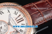 Cartier Calibre De Swiss ETA 2824 Automatic Steel Case with Diamonds Bezel and White Dial