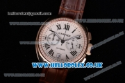 Cartier Cle de Cartier Chrono Japanese Miyota OS20 Quartz Rose Gold Case with White Dial Diamonds Bezel and Brown Leather Strap