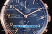 IWC Portugieser Chronograph Swiss Valjoux 7750 Automatic Rose Gold Case with Black Dial Arabic Number Markers and Brown Leather Strap