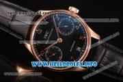 IWC Portuguese Power Reserve Clone IWC 52010 Automatic Rose Gold Case with Black Dial and Leather Strap - Arabic Numeral Markers (ZF)