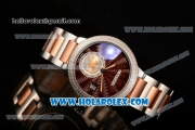 Cartier Rotonde De Miyota Quartz Two Tone Case/Bracelet with Brown Dial and Diamonds Bezel